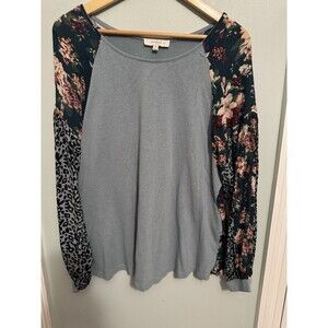Umgee Women's XL Floral Print Tunic Shirt Boho Peasant Casual (D39)